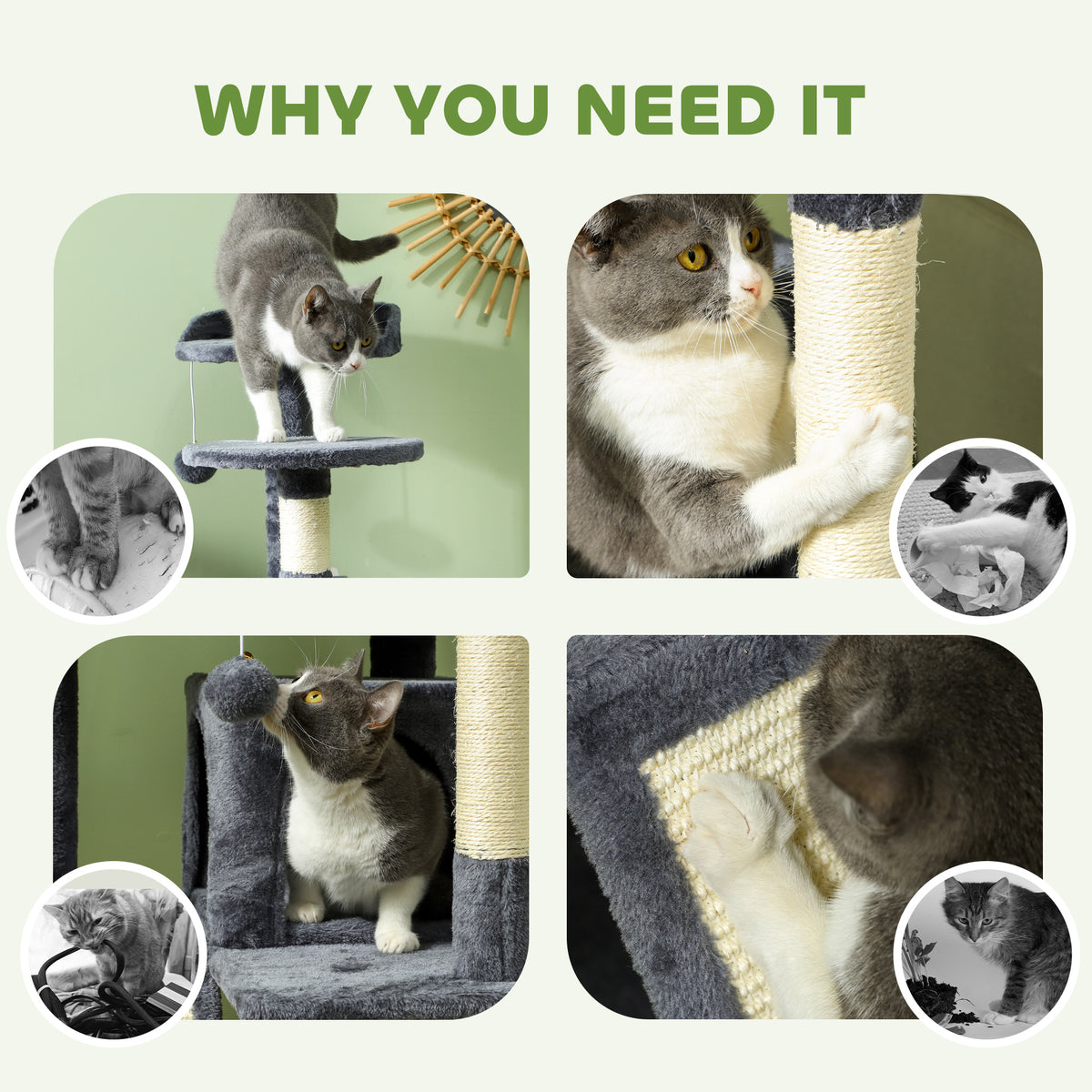 54" Multi-Level Cat Tree Tower with Scratching Posts - Dark Grey-Cats-DECOROLALA