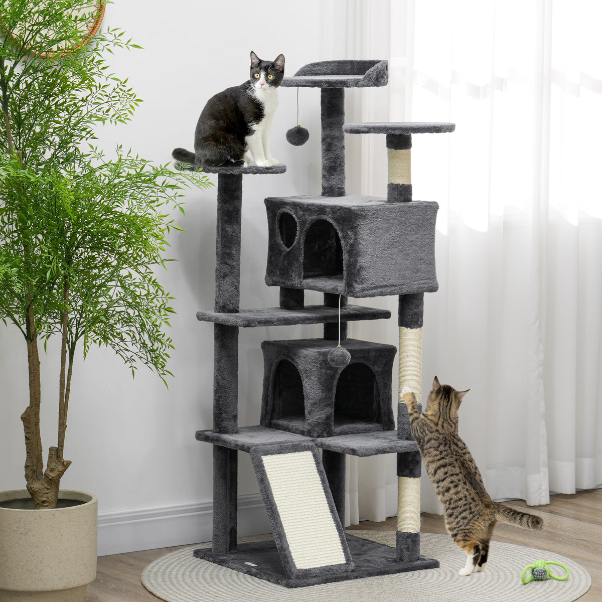 54" Multi-Level Cat Tree Tower with Scratching Posts - Dark Grey-Cats-DECOROLALA