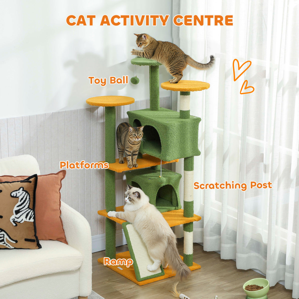 54" Multi-Level Cat Tree Tower with Scratching Posts - Green-Cats-DECOROLALA