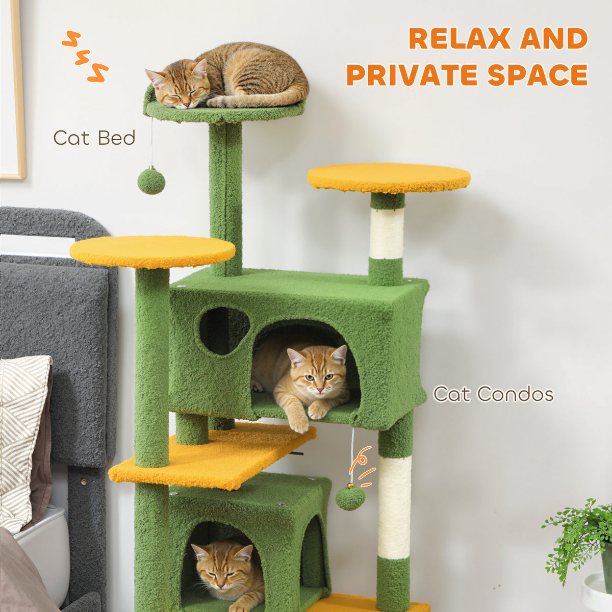 54" Multi-Level Cat Tree Tower with Scratching Posts - Green-Cats-DECOROLALA