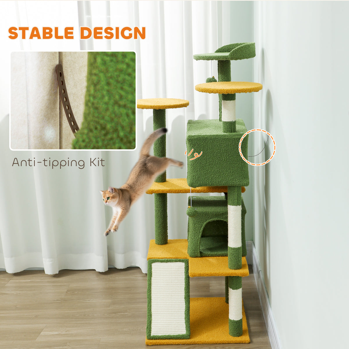 54" Multi-Level Cat Tree Tower with Scratching Posts - Green-Cats-DECOROLALA