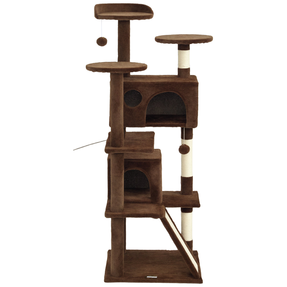 54" Multi-Level Cat Tree Tower with Scratching Posts - Light Brown-Cat Supplies-DECOROLALA