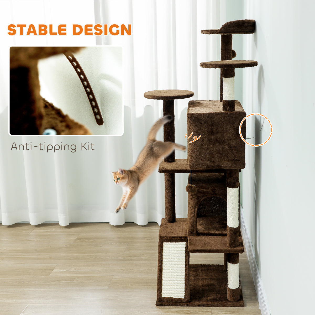 54" Multi-Level Cat Tree Tower with Scratching Posts - Light Brown-Cats-DECOROLALA