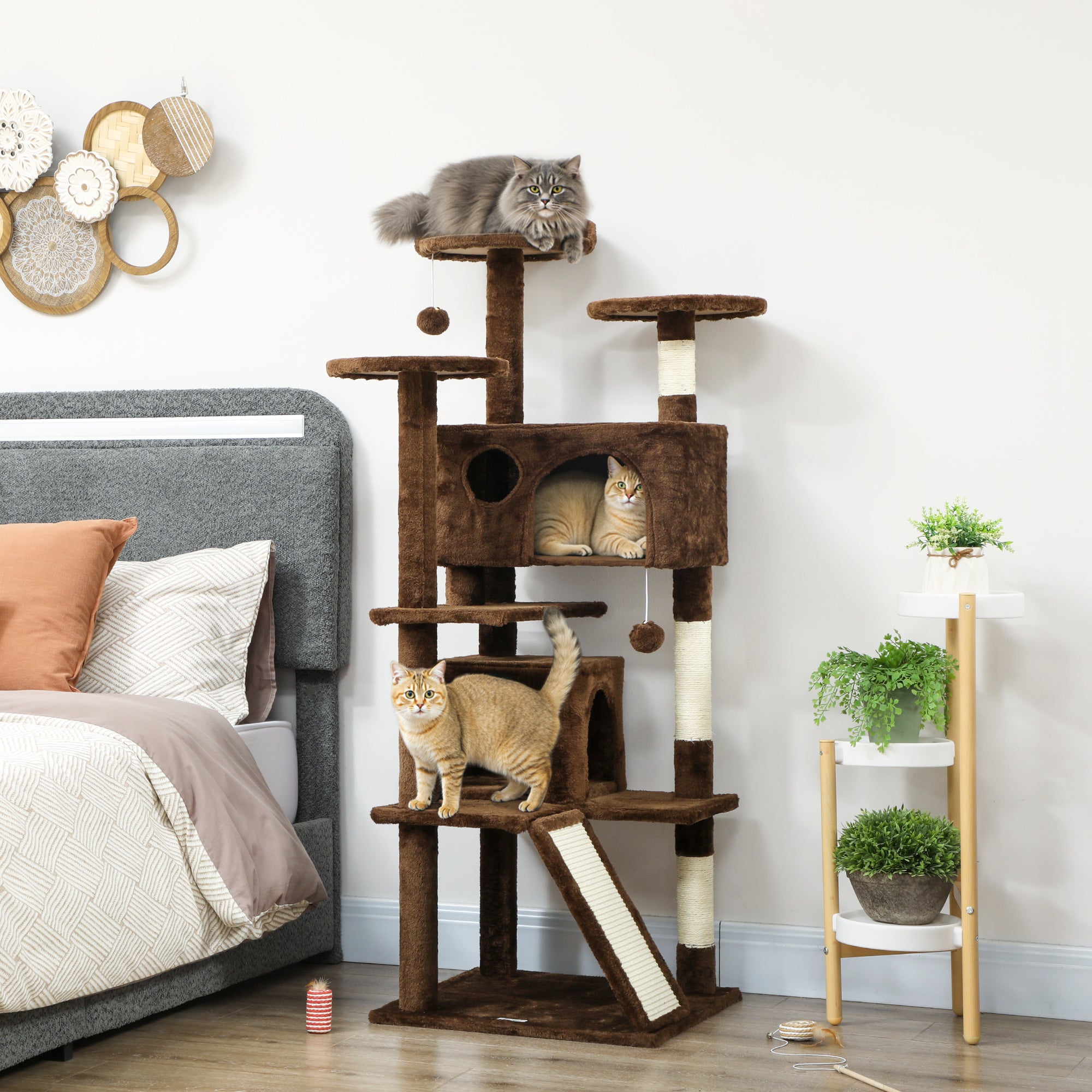 54" Multi-Level Cat Tree Tower with Scratching Posts - Light Brown-Cats-DECOROLALA