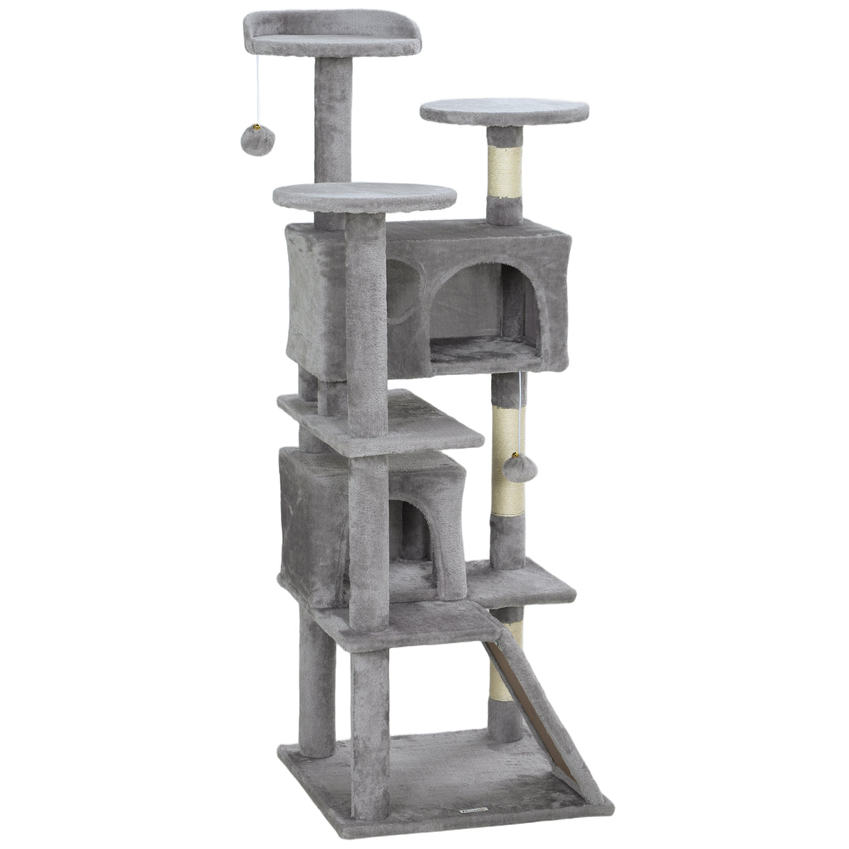 54" Multi-Level Cat Tree Tower with Scratching Posts - Light Grey-Cats-DECOROLALA