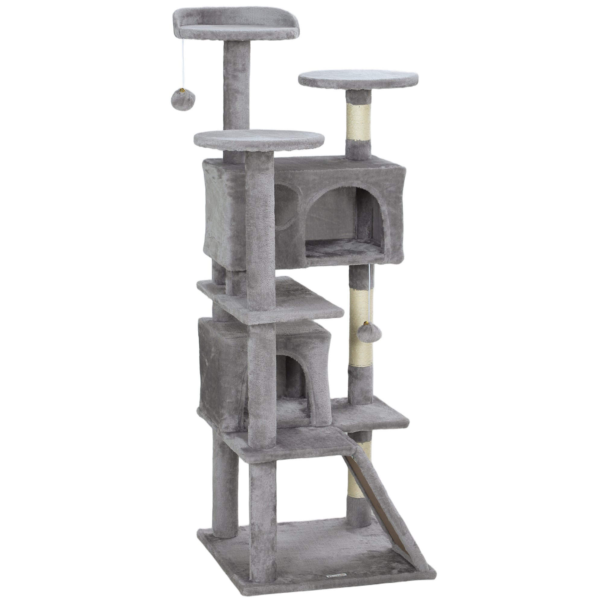 54" Multi-Level Cat Tree Tower with Scratching Posts - Light Grey-Cats-DECOROLALA
