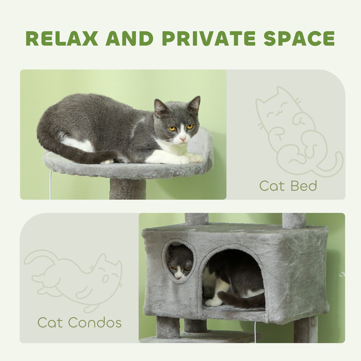 54" Multi-Level Cat Tree Tower with Scratching Posts - Light Grey-Cats-DECOROLALA