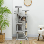 54" Multi-Level Cat Tree Tower with Scratching Posts - Light Grey-Cats-DECOROLALA