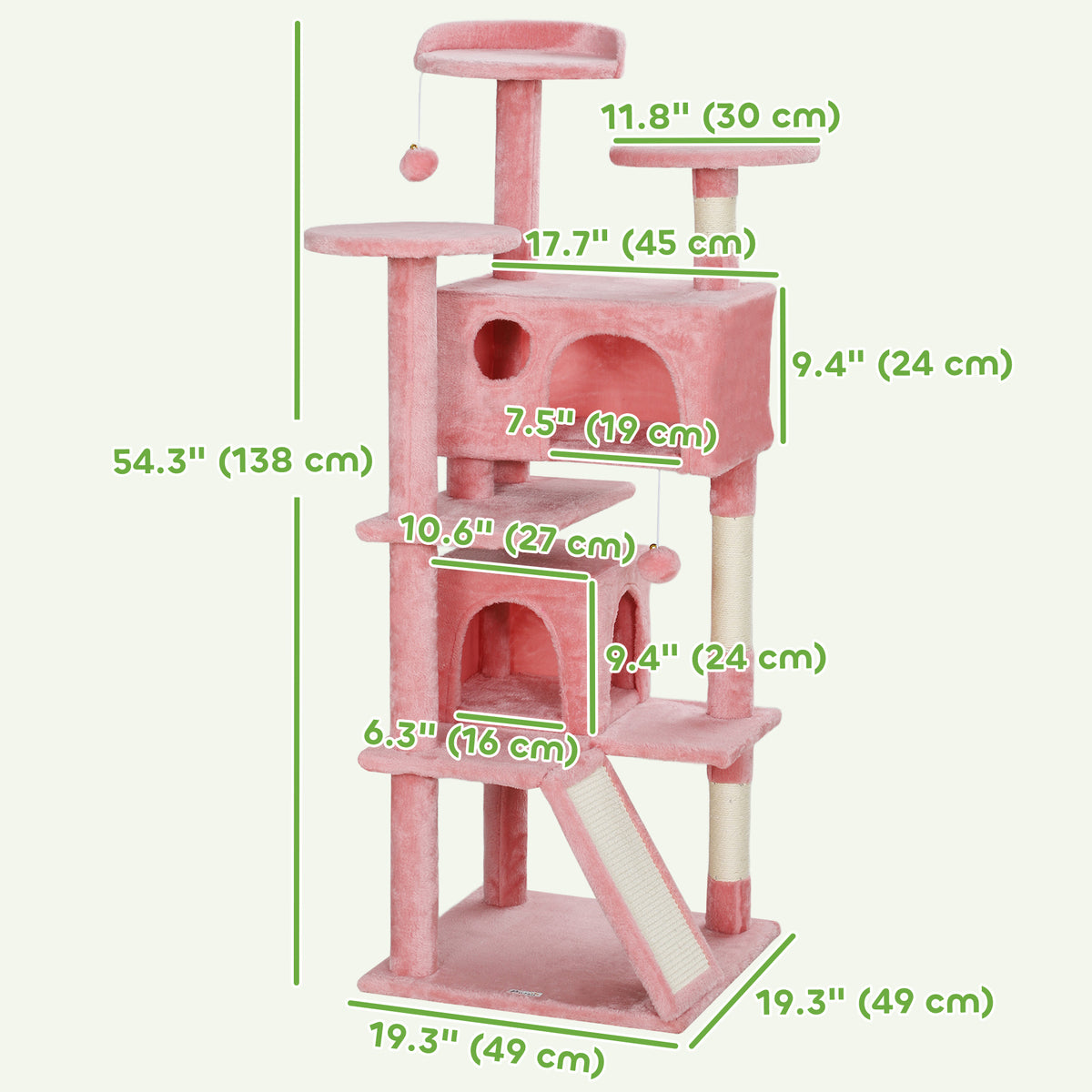 54" Multi-Level Cat Tree Tower with Scratching Posts - Pink-Cats-DECOROLALA