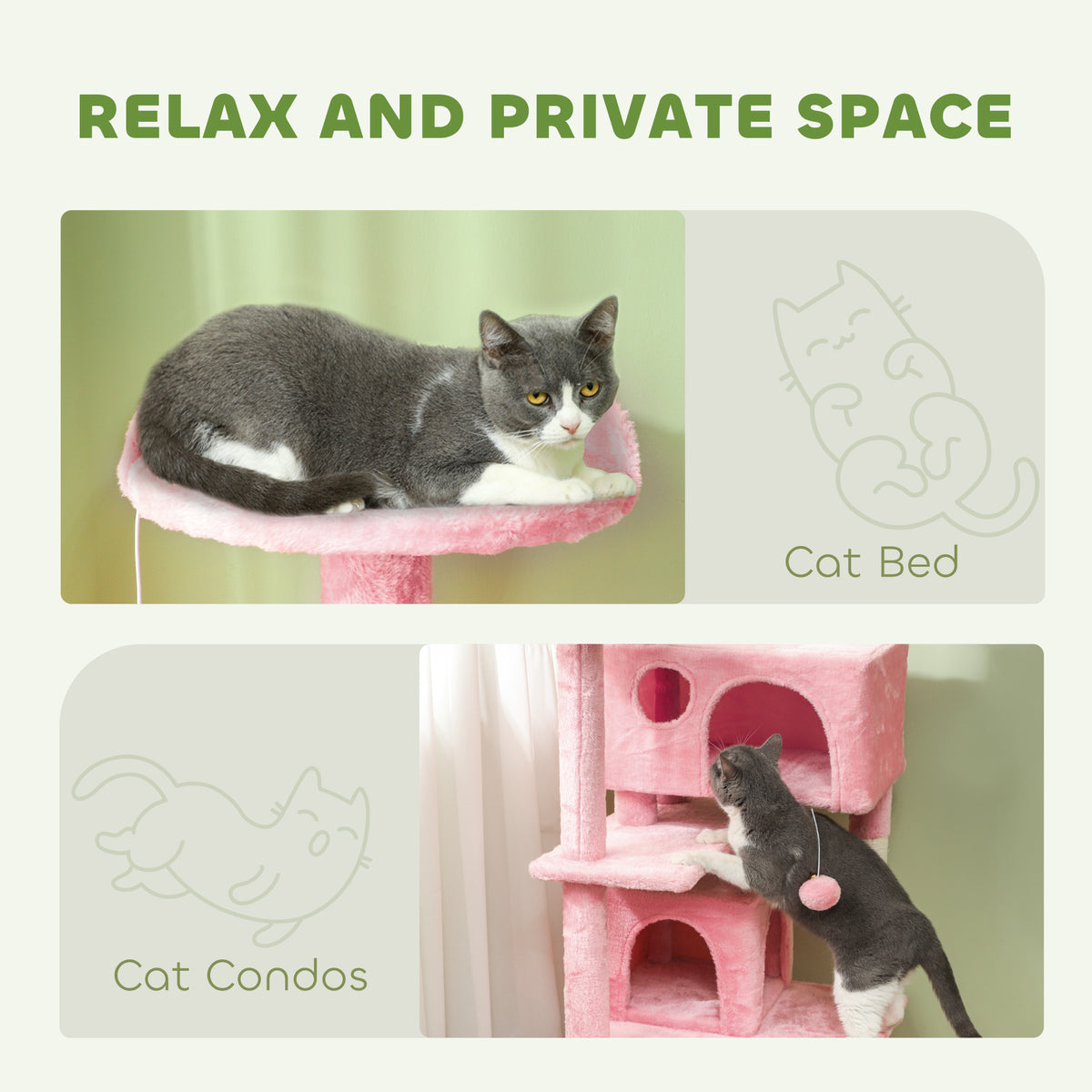 54" Multi-Level Cat Tree Tower with Scratching Posts - Pink-Cats-DECOROLALA