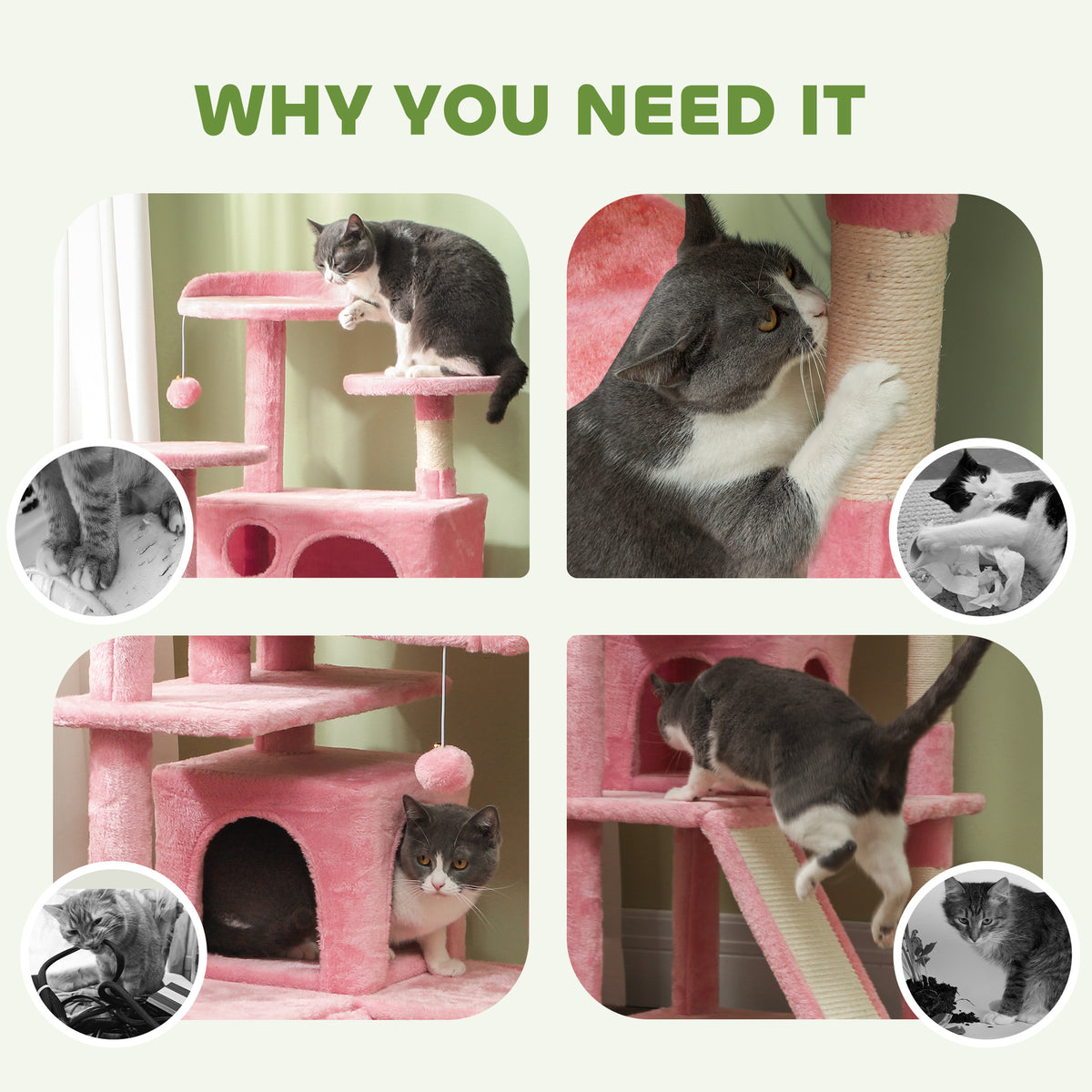 54" Multi-Level Cat Tree Tower with Scratching Posts - Pink-Cats-DECOROLALA