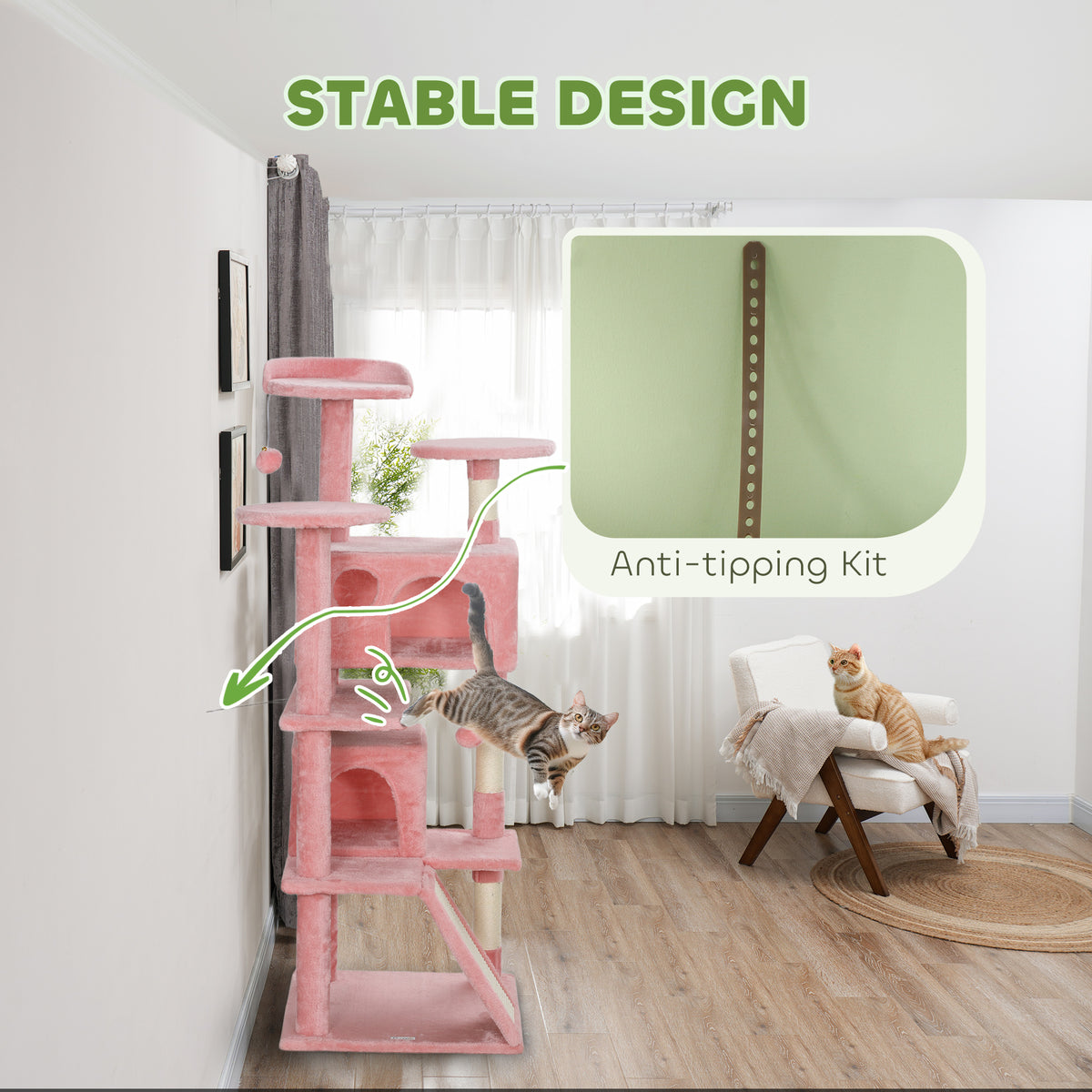 54" Multi-Level Cat Tree Tower with Scratching Posts - Pink-Cats-DECOROLALA