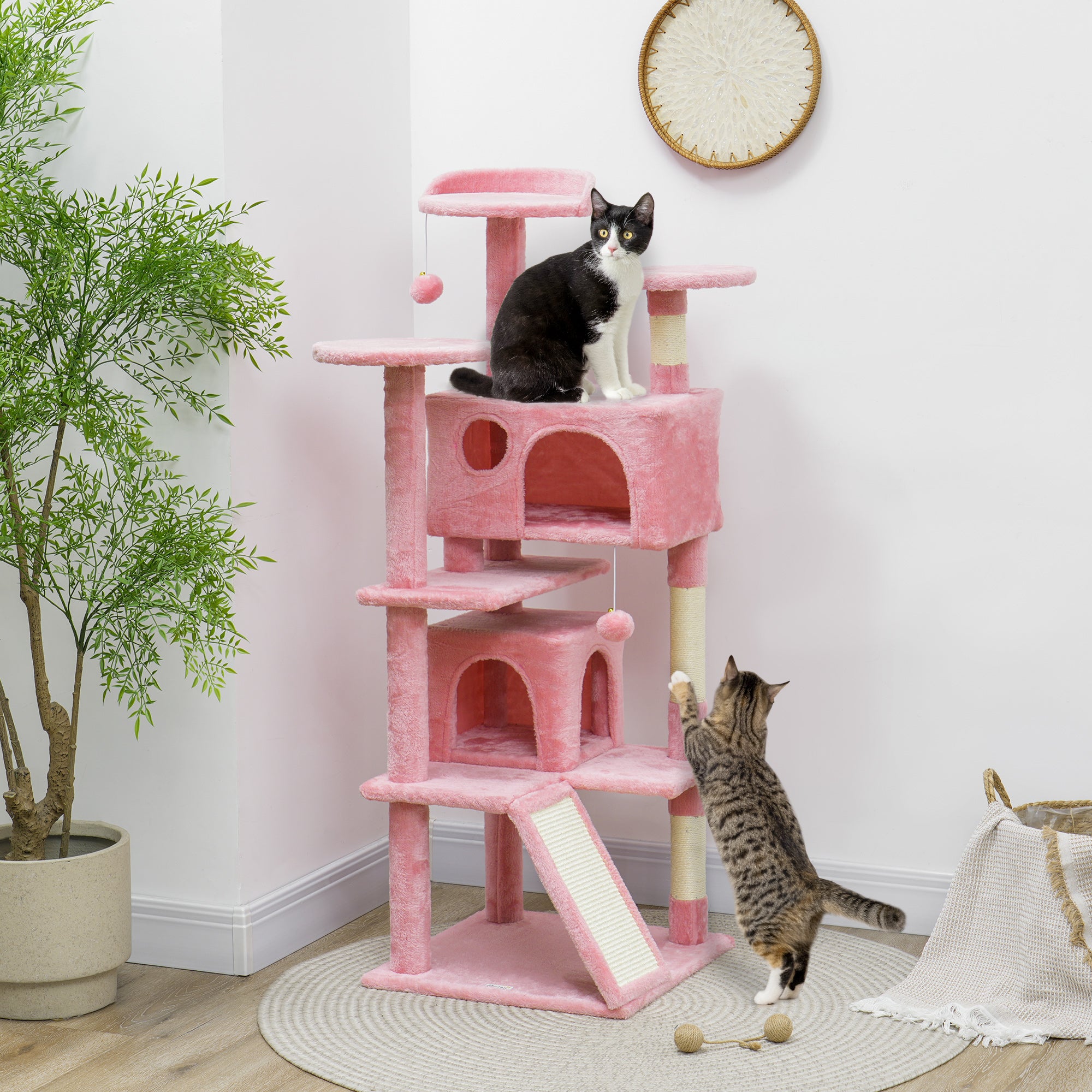 54" Multi-Level Cat Tree Tower with Scratching Posts - Pink-Cats-DECOROLALA