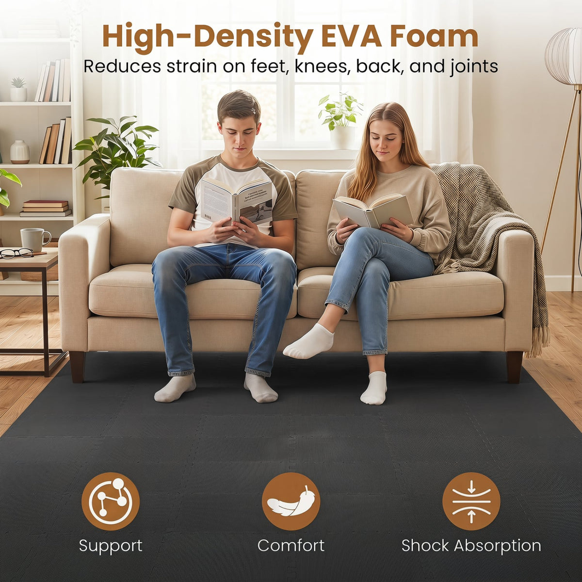 54 Pack EVA Foam Floor Tiles with Non-Slip & Borders for Home Gym-Black-Foam Floor Tiles-DECOROLALA