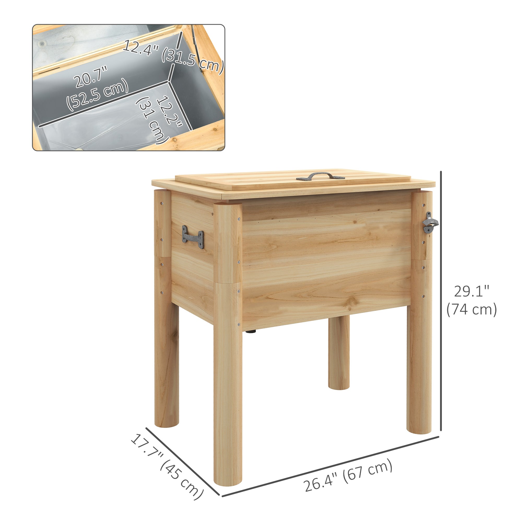 54-Qt Wooden Patio Cooler with Bottle Opener - Natural-DECOROLALA