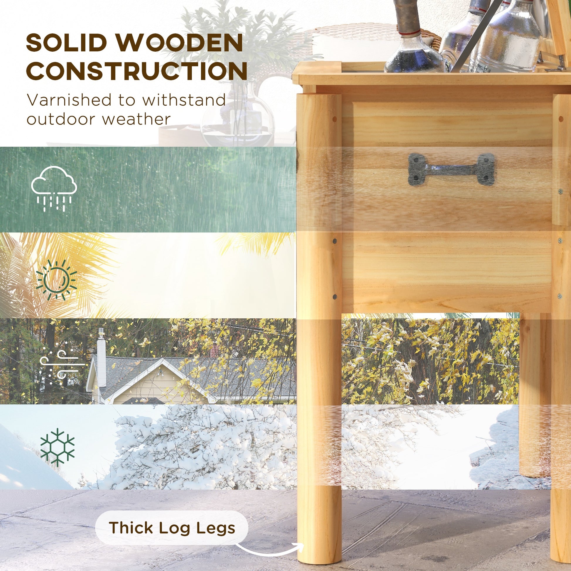 54-Qt Wooden Patio Cooler with Bottle Opener - Natural-DECOROLALA