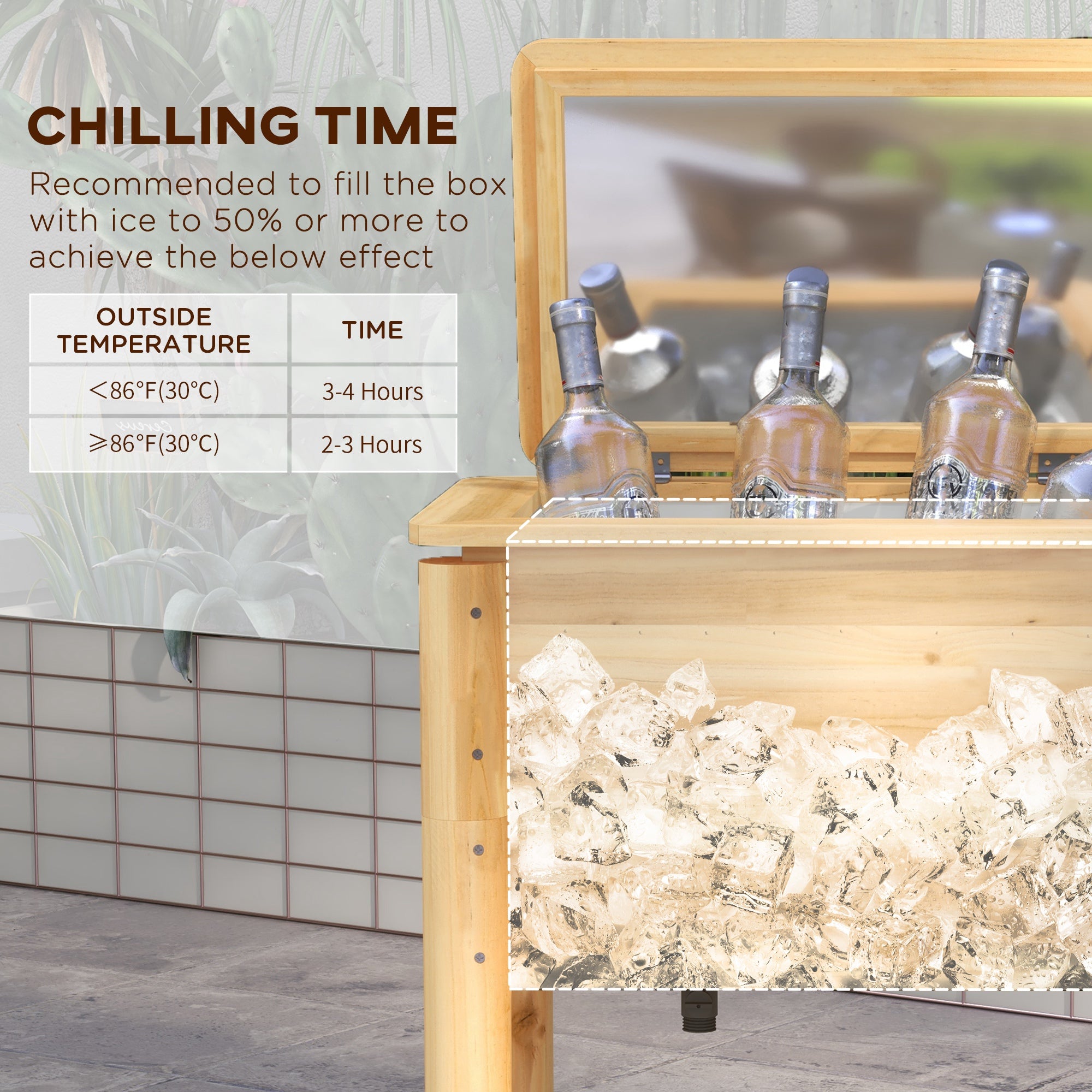 54-Qt Wooden Patio Cooler with Bottle Opener - Natural-DECOROLALA