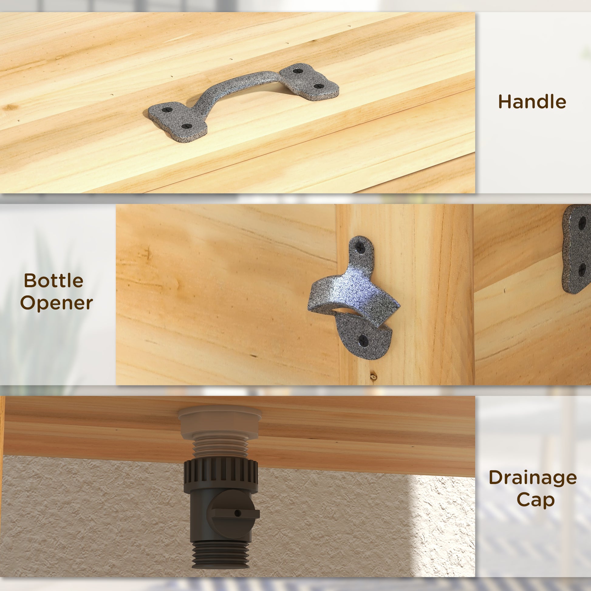 54-Qt Wooden Patio Cooler with Bottle Opener - Natural-DECOROLALA