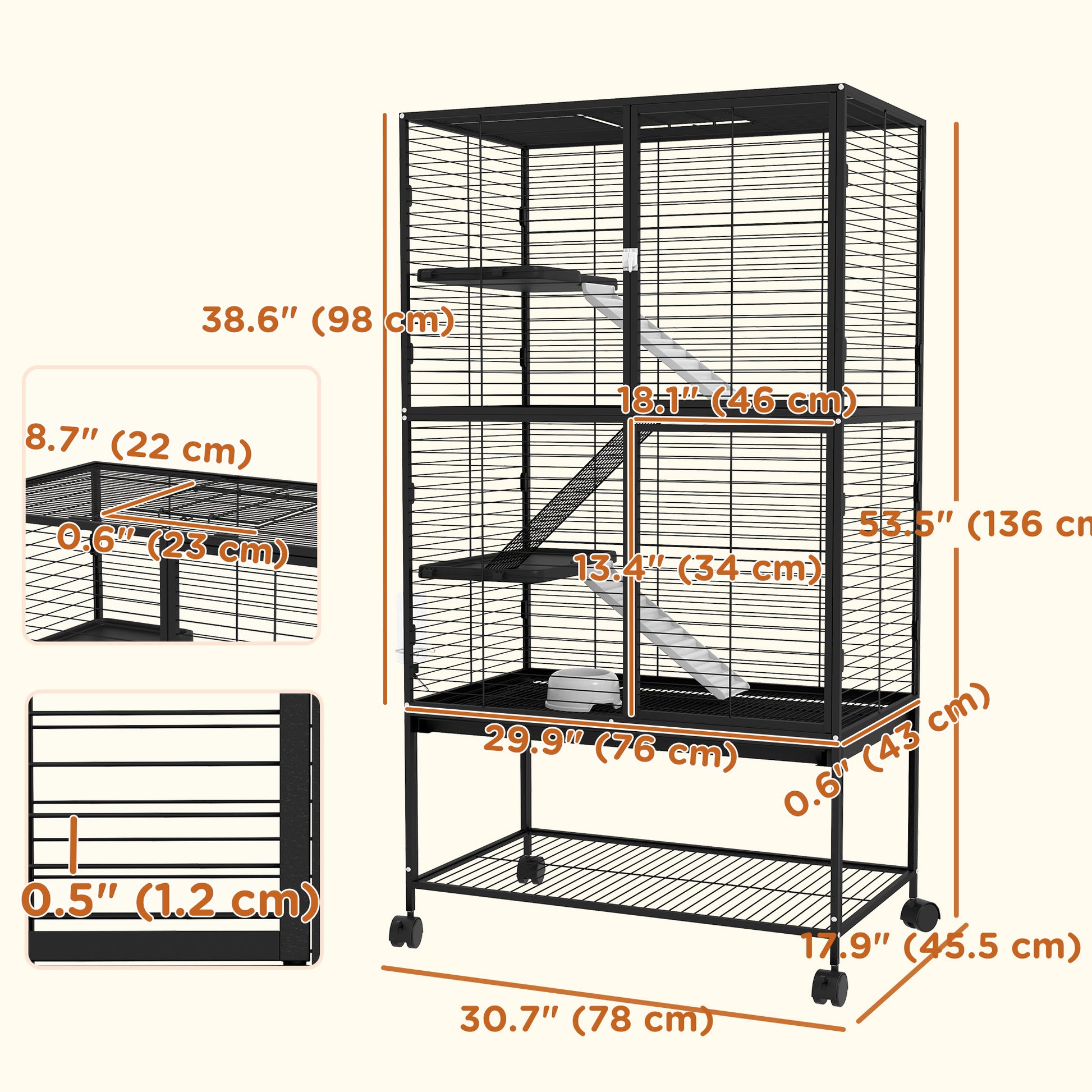 54" Rolling Small Animal Cage - 4-Tier Ferret & Chinchilla Cage-DECOROLALA