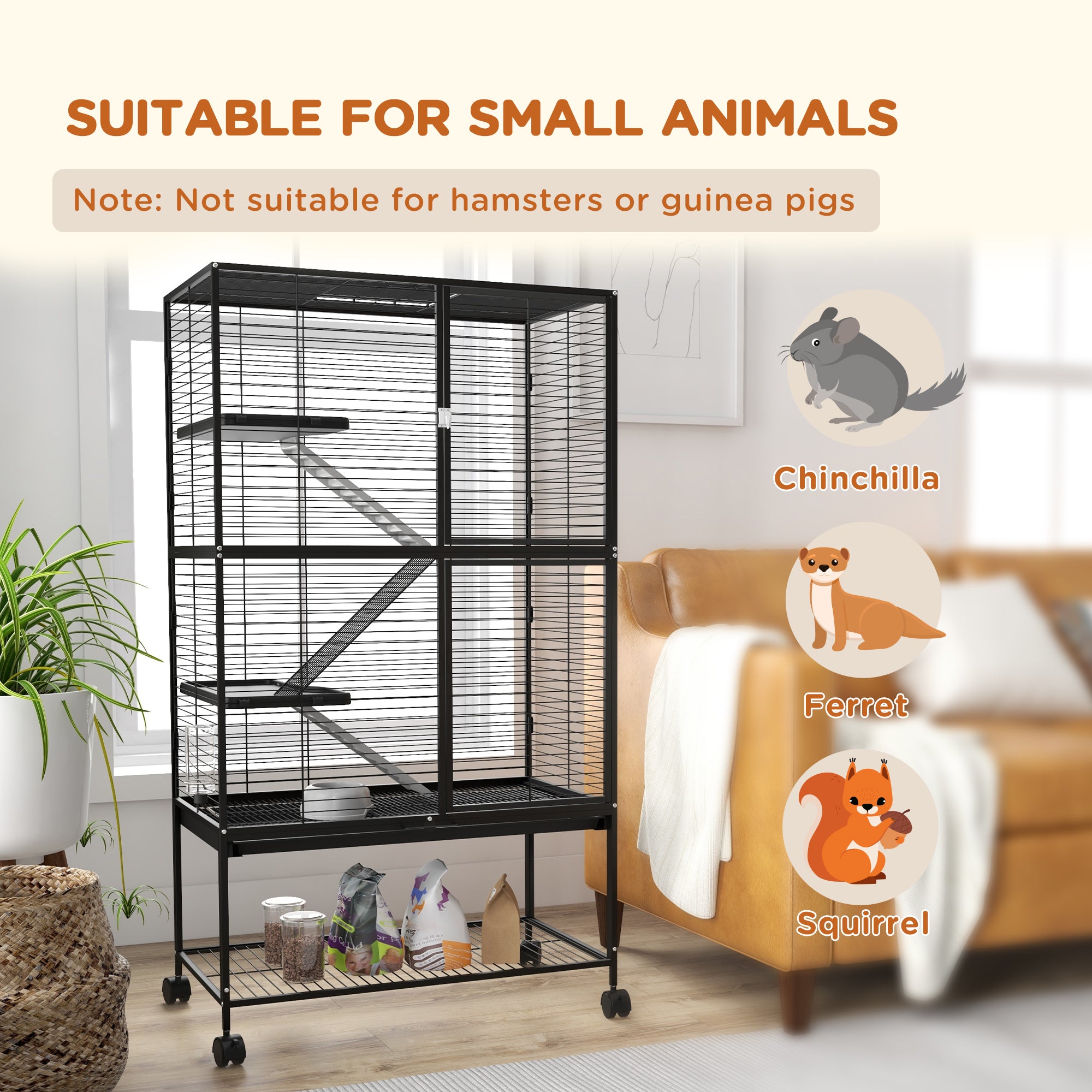 54" Rolling Small Animal Cage - 4-Tier Ferret & Chinchilla Cage-DECOROLALA
