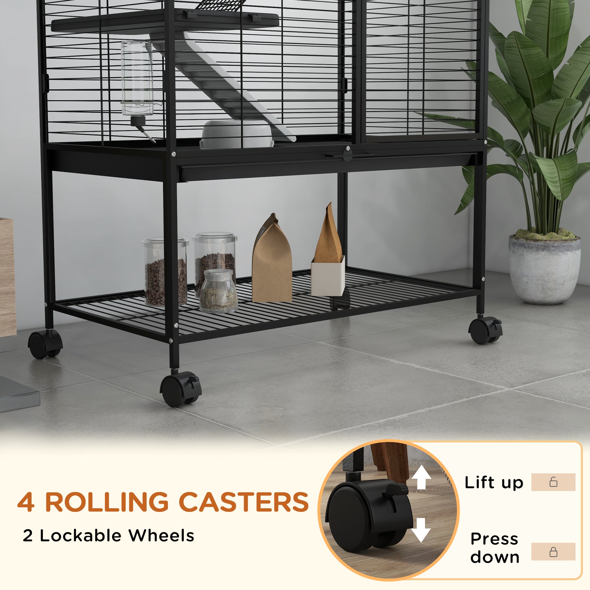 54" Rolling Small Animal Cage - 4-Tier Ferret & Chinchilla Cage-DECOROLALA