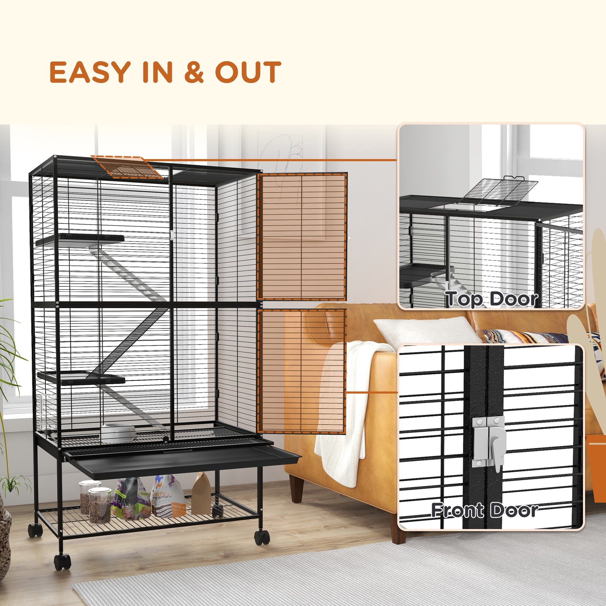 54" Rolling Small Animal Cage - 4-Tier Ferret & Chinchilla Cage-DECOROLALA