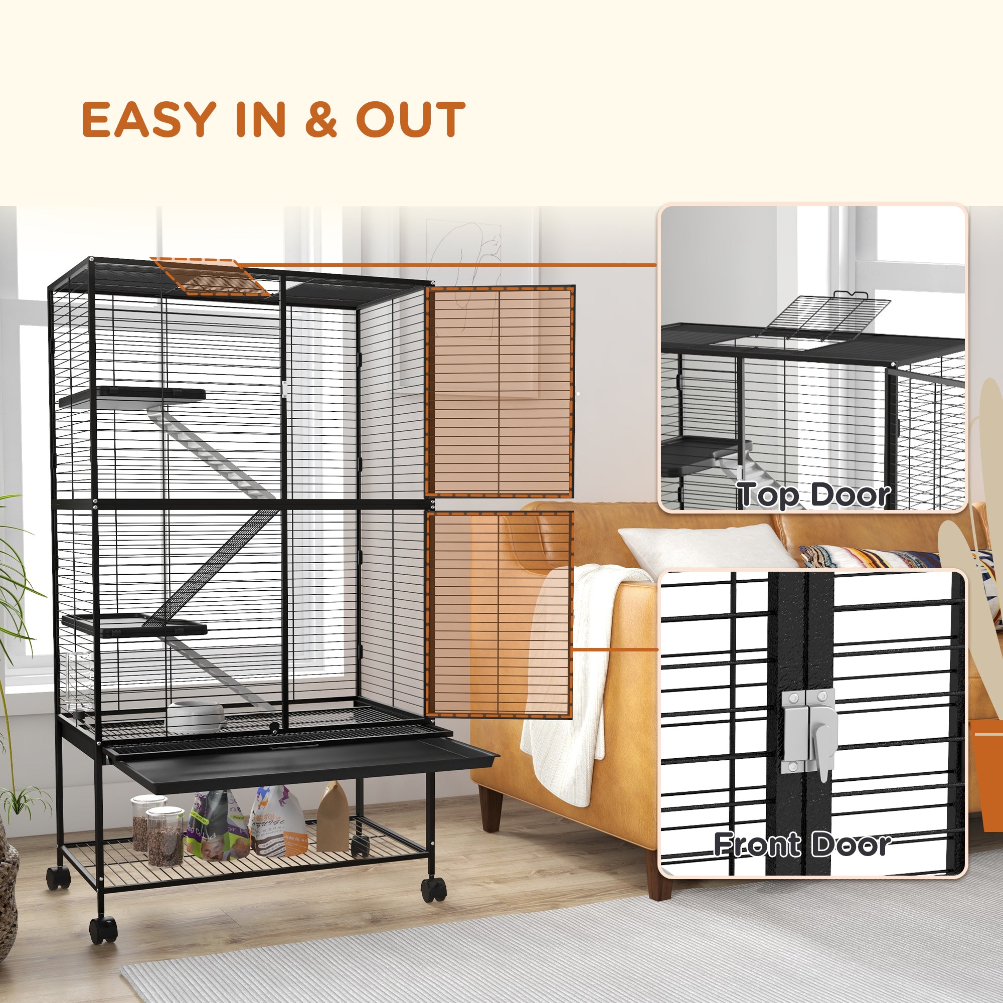54" Rolling Small Animal Cage - 4-Tier Ferret & Chinchilla Cage-DECOROLALA