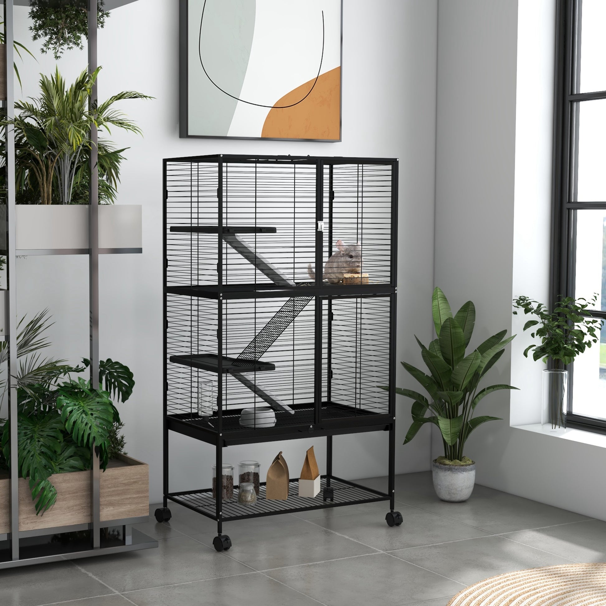 54" Rolling Small Animal Cage - 4-Tier Ferret & Chinchilla Cage-DECOROLALA