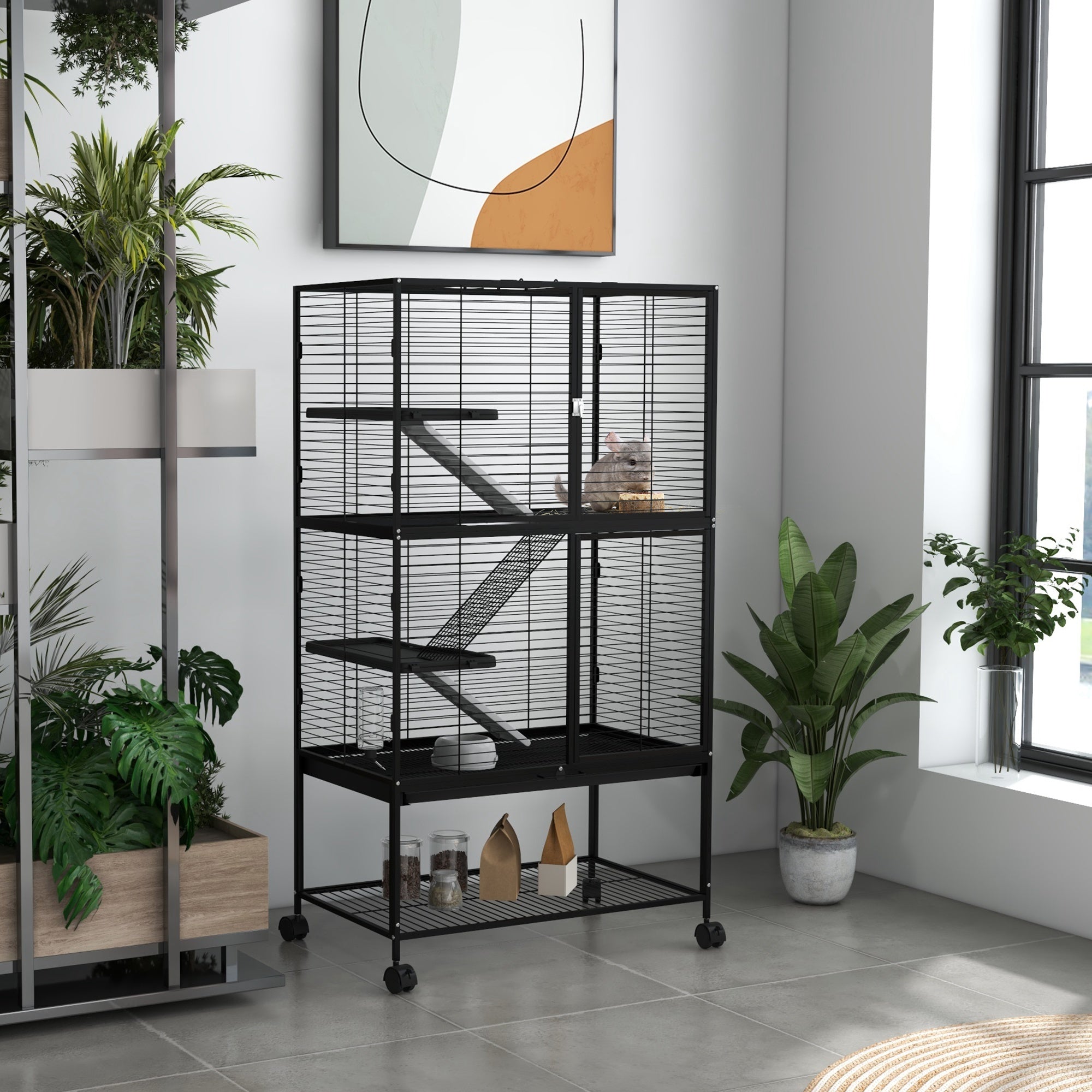 54" Rolling Small Animal Cage - 4-Tier Ferret & Chinchilla Cage-DECOROLALA