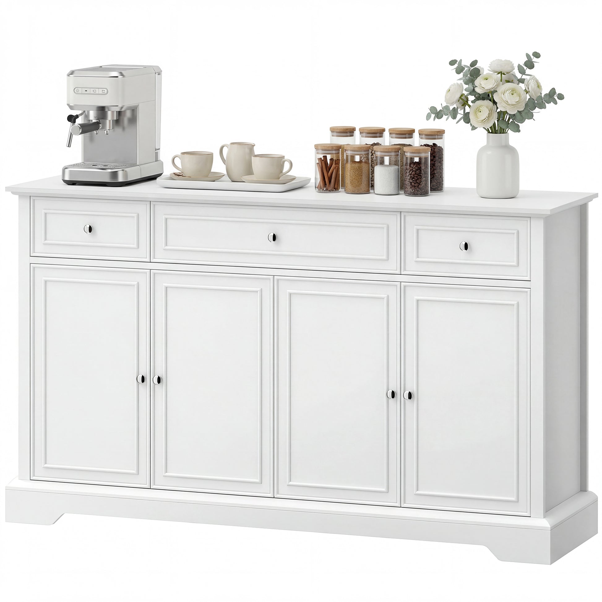 54" Sideboard Buffet Cabinet with Soft-Close Doors - White-DECOROLALA