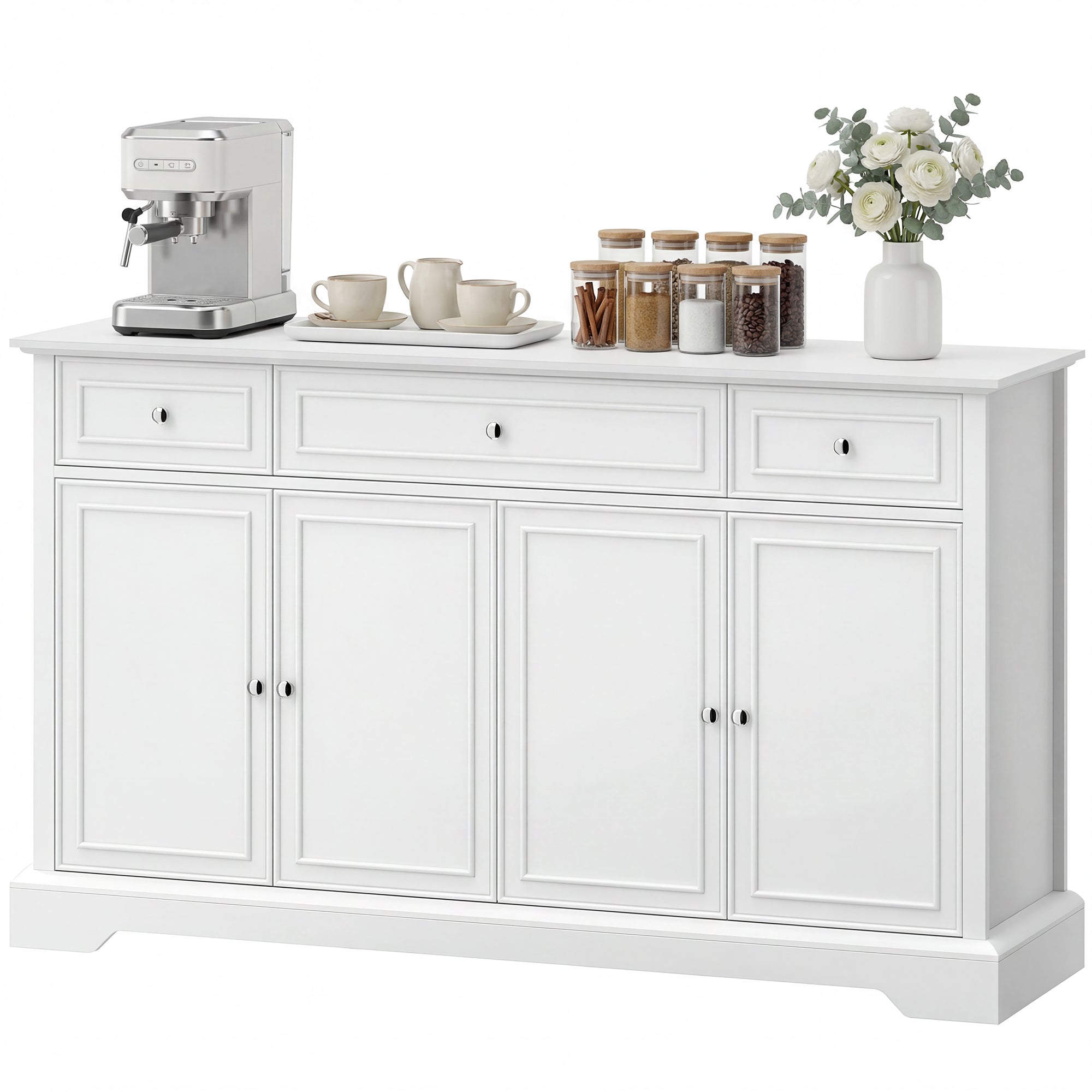 54" Sideboard Buffet Cabinet with Soft-Close Doors - White-DECOROLALA