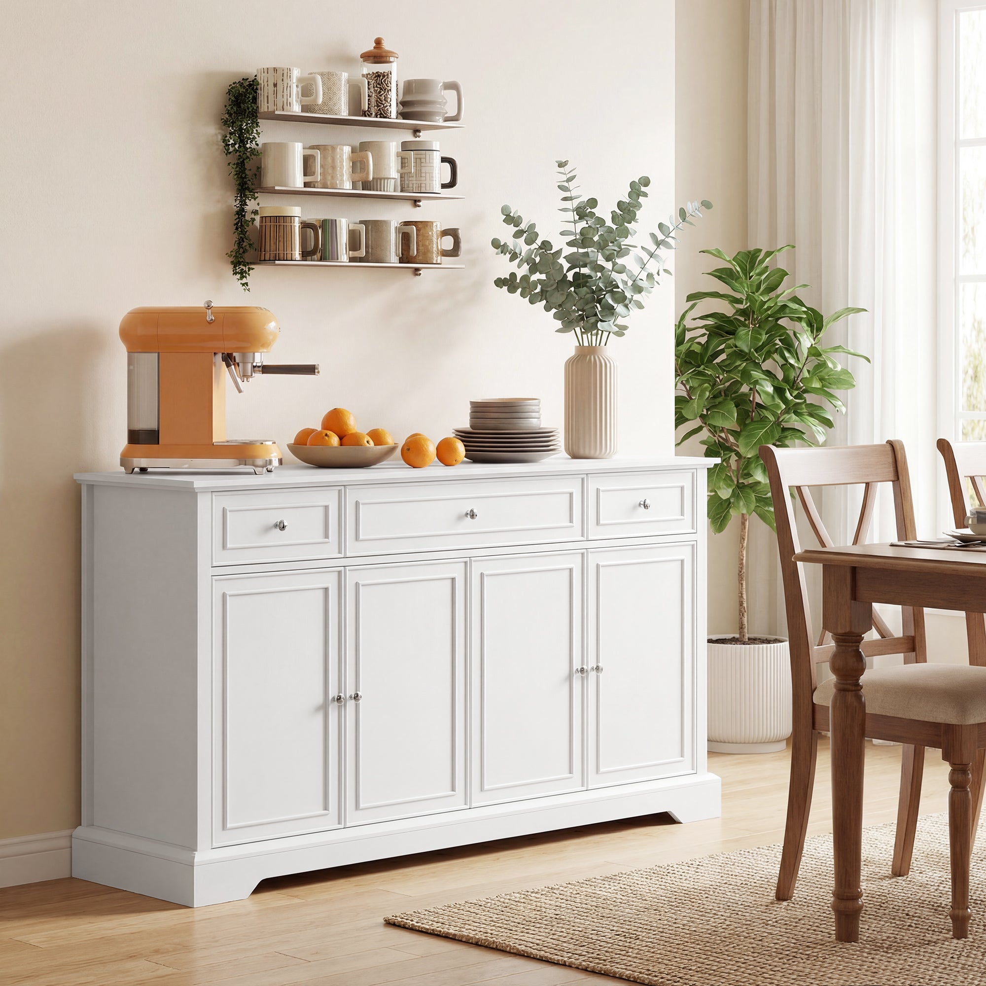 54" Sideboard Buffet Cabinet with Soft-Close Doors - White-DECOROLALA