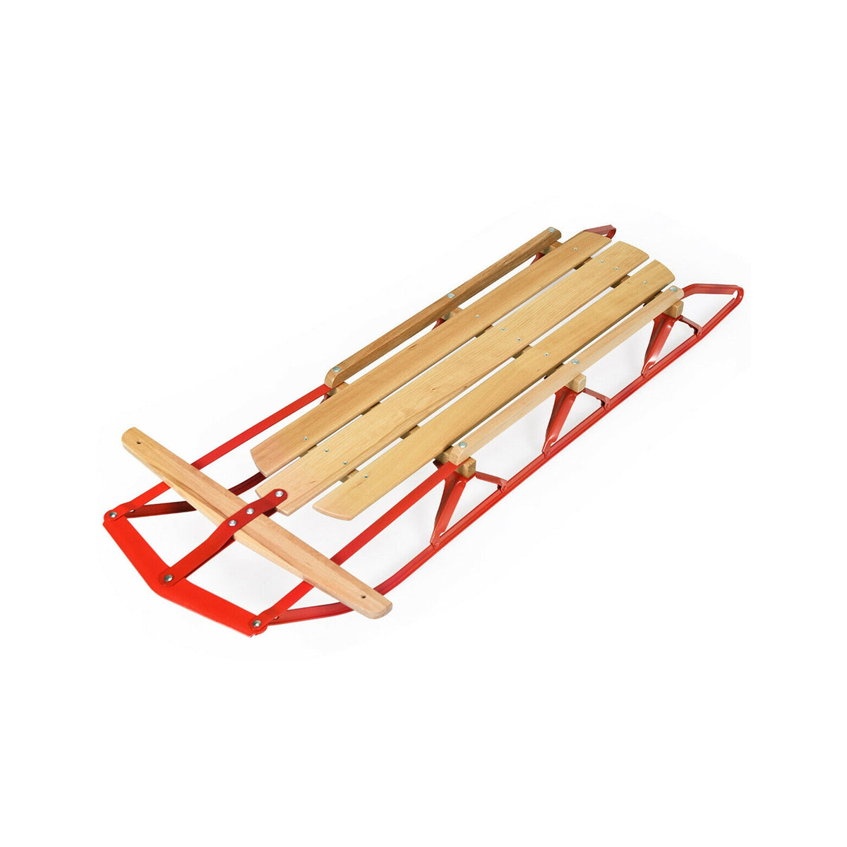 54" Wooden Snow Sled with Steering Bar and Metal Runners-Winter Sports Equipment-DECOROLALA