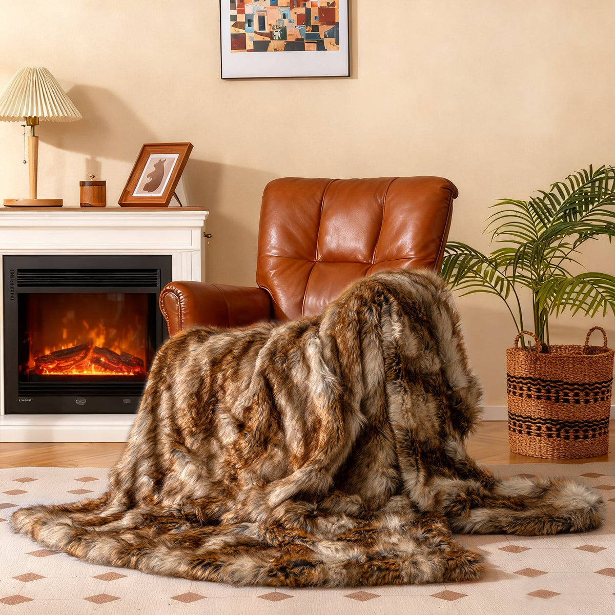 540GSM Soft Plush Fuzzy Luxury Faux Raccoon Fur Blanket for Bed-M-Bedding-DECOROLALA