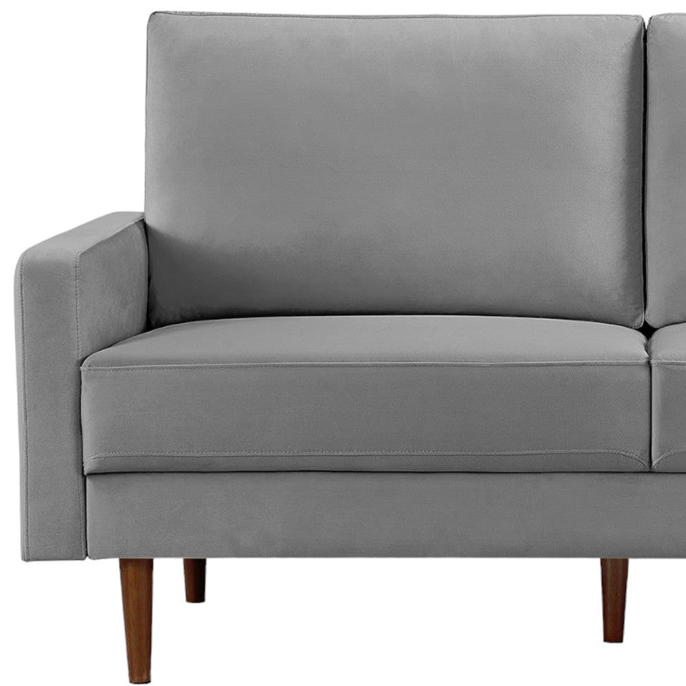 69" Gray Velvet Sofa With Dark Brown Legs-5