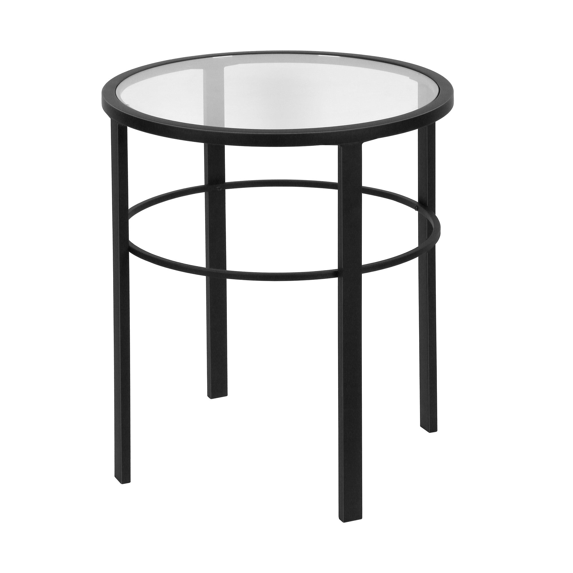 22" Black And Clear Glass And Steel Round End Table-End-Side Tables-DECOROLALA