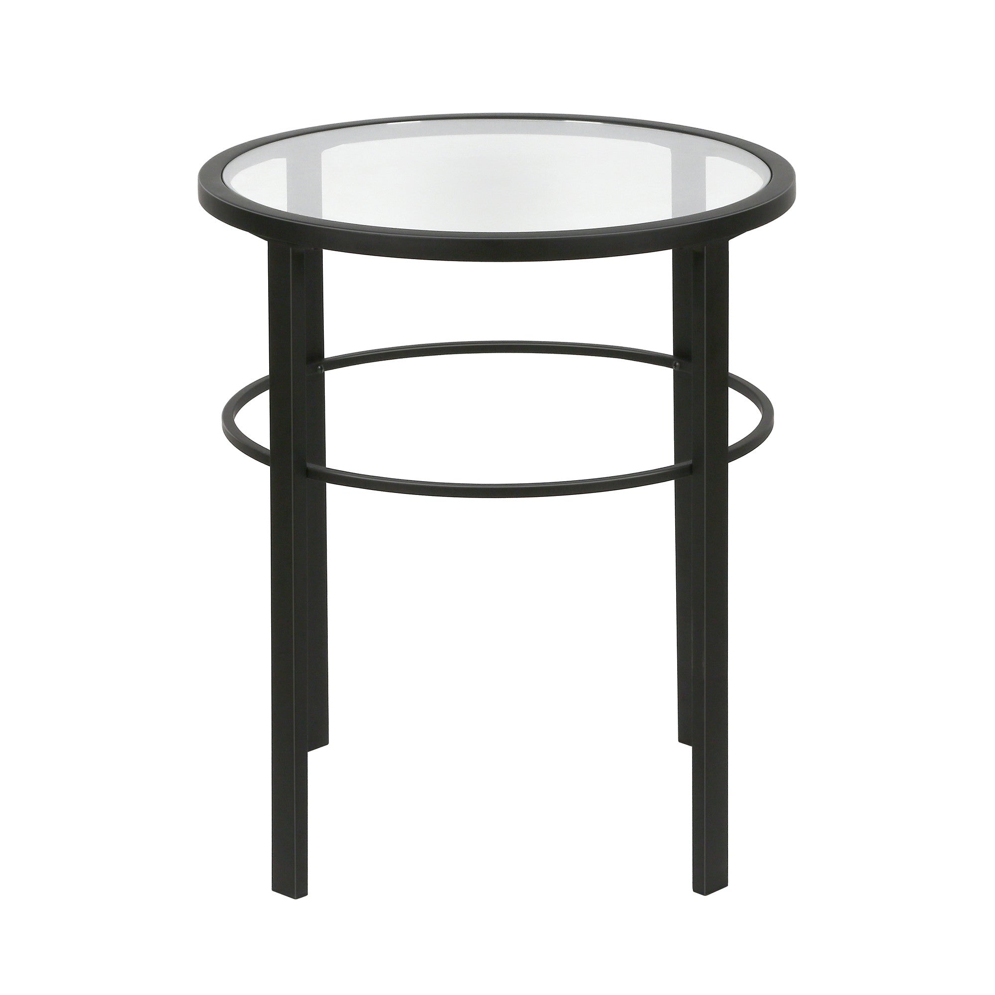 22" Black And Clear Glass And Steel Round End Table-End-Side Tables-DECOROLALA