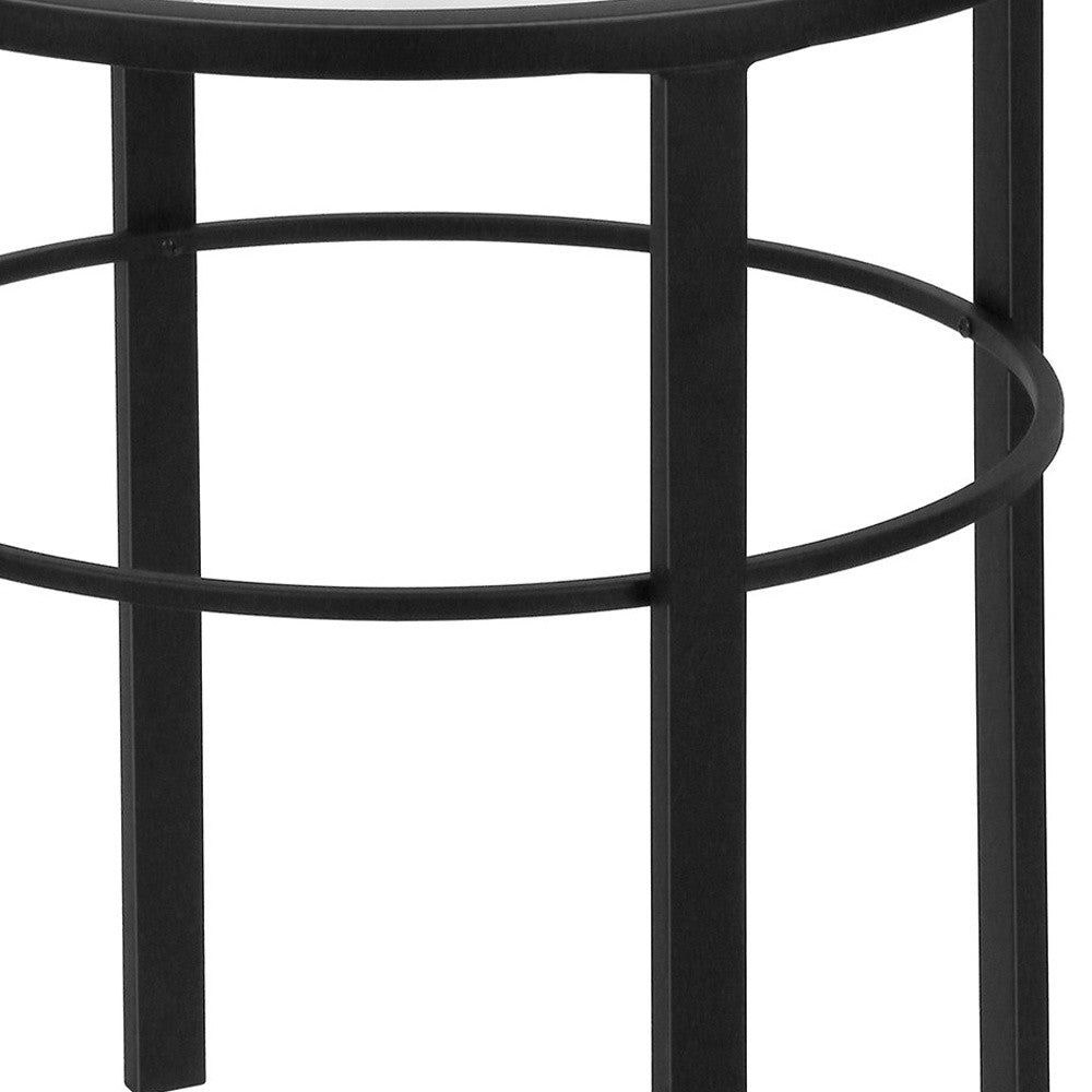 22" Black And Clear Glass And Steel Round End Table-End-Side Tables-DECOROLALA