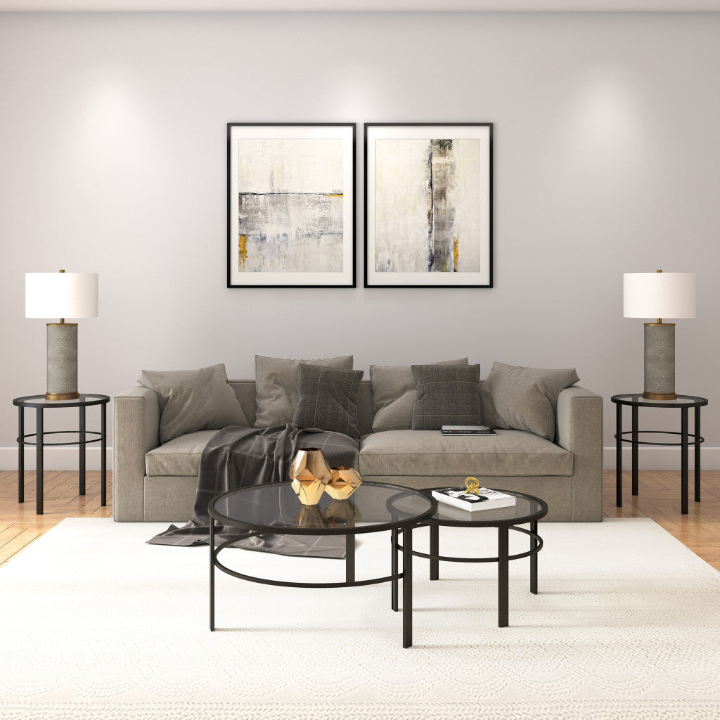 22" Black And Clear Glass And Steel Round End Table-End-Side Tables-DECOROLALA