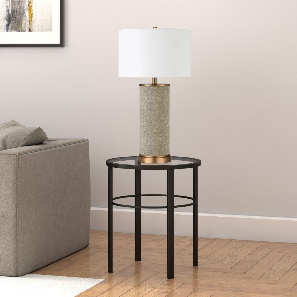 22" Black And Clear Glass And Steel Round End Table-End-Side Tables-DECOROLALA