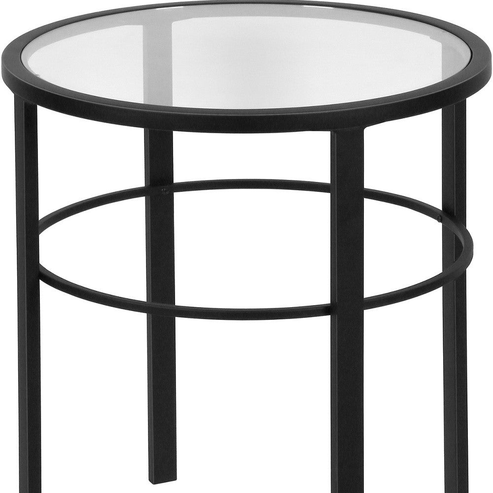 22" Black And Clear Glass And Steel Round End Table-End-Side Tables-DECOROLALA