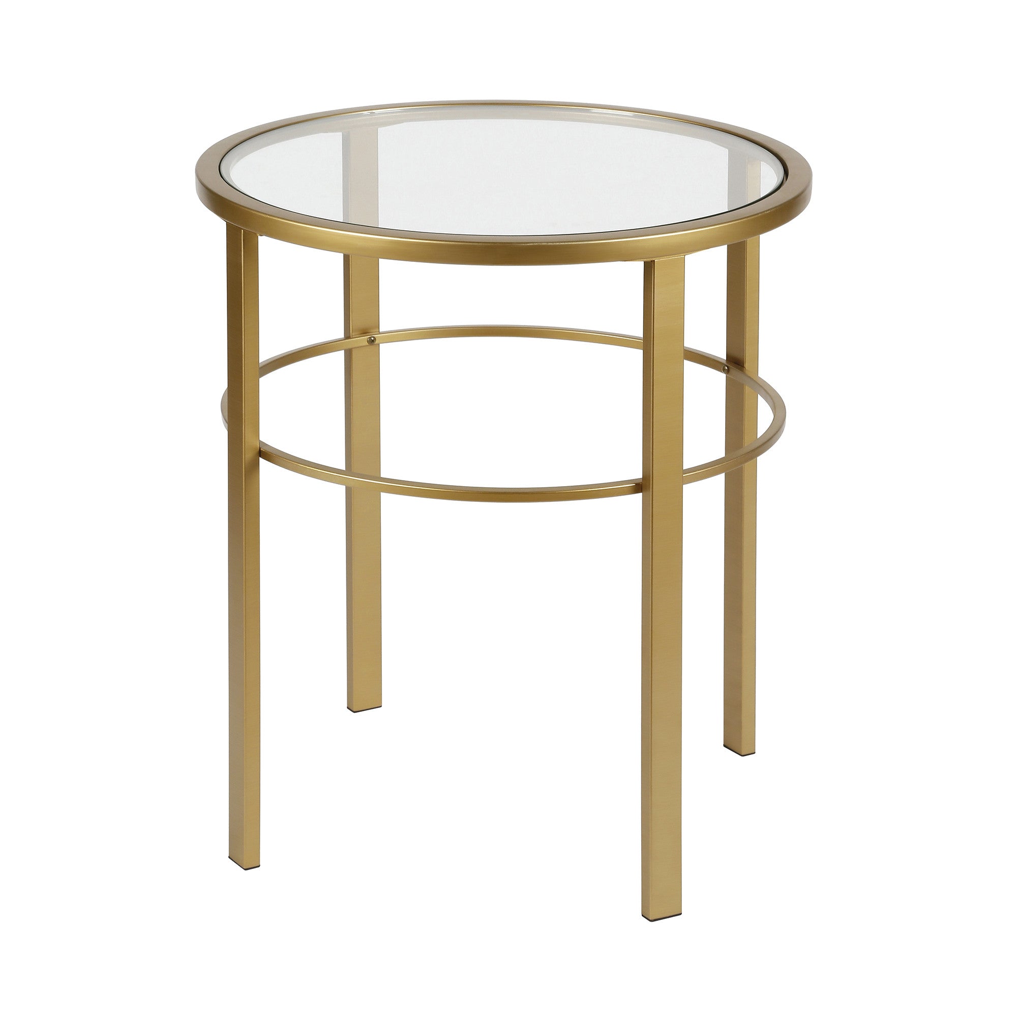 22" Brass And Clear Glass And Steel Round End Table-End-Side Tables-DECOROLALA