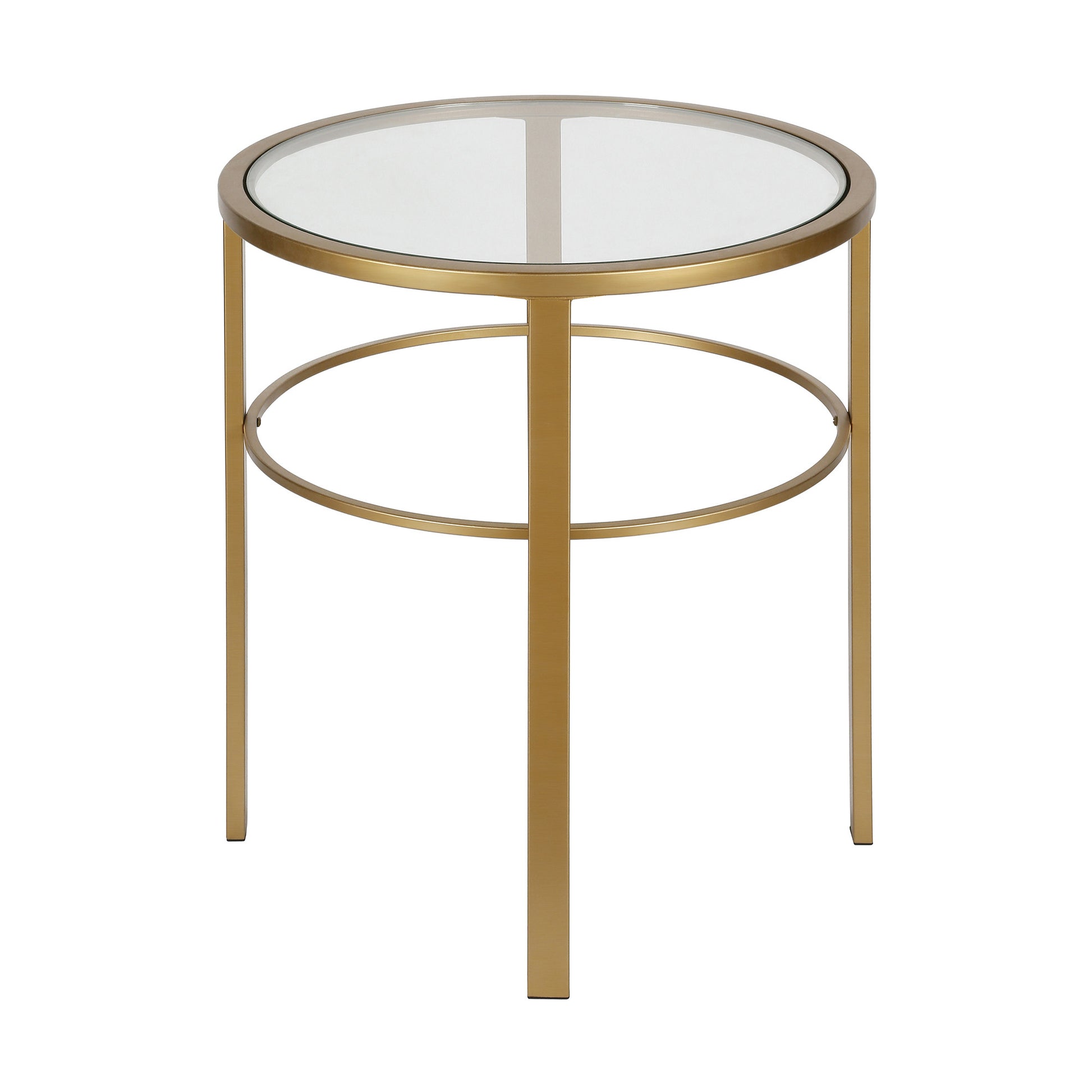 22" Brass And Clear Glass And Steel Round End Table-End-Side Tables-DECOROLALA