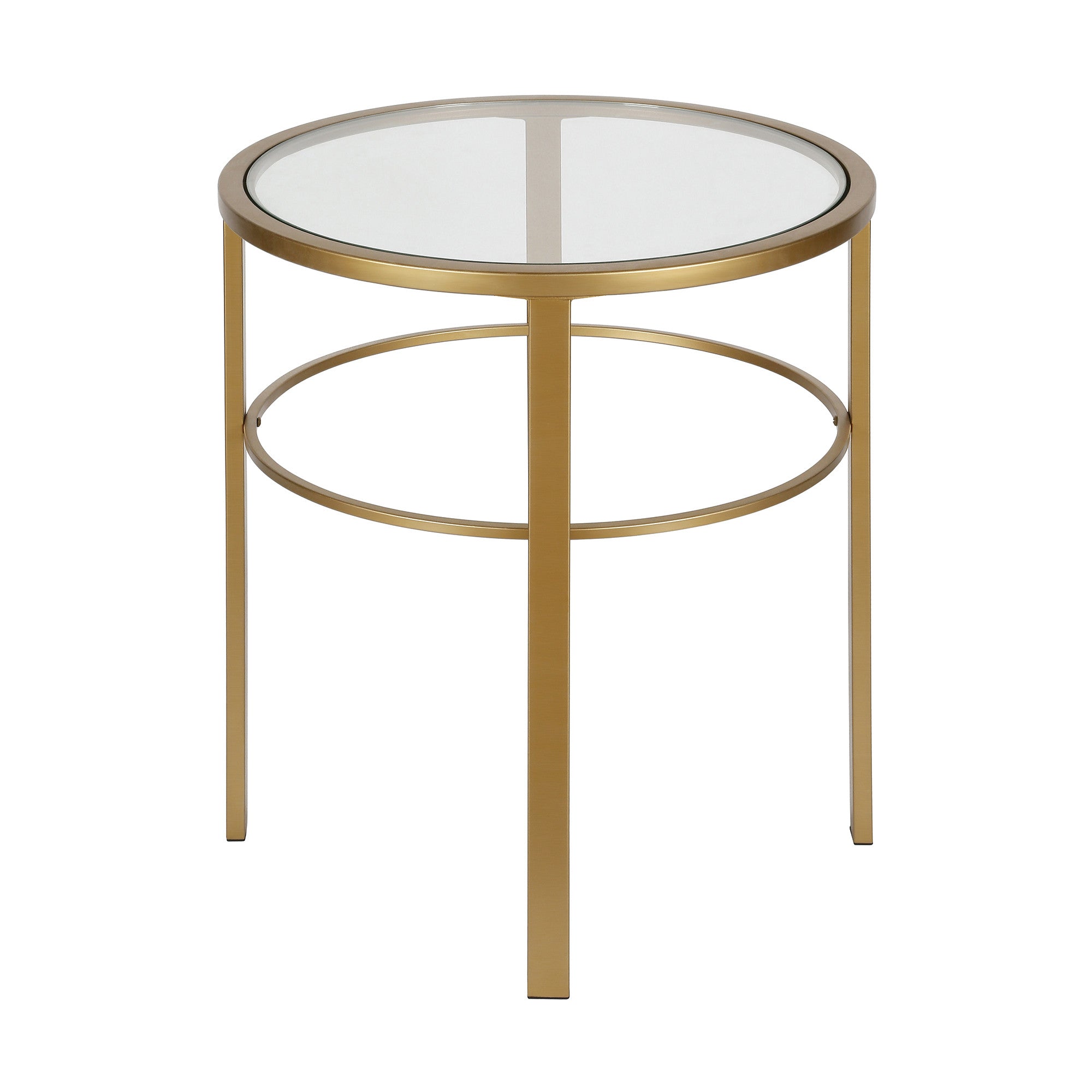22" Brass And Clear Glass And Steel Round End Table-End-Side Tables-DECOROLALA