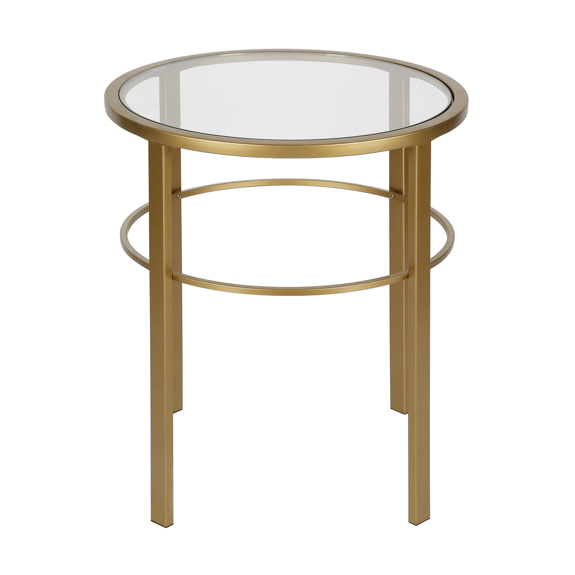 22" Brass And Clear Glass And Steel Round End Table-End-Side Tables-DECOROLALA