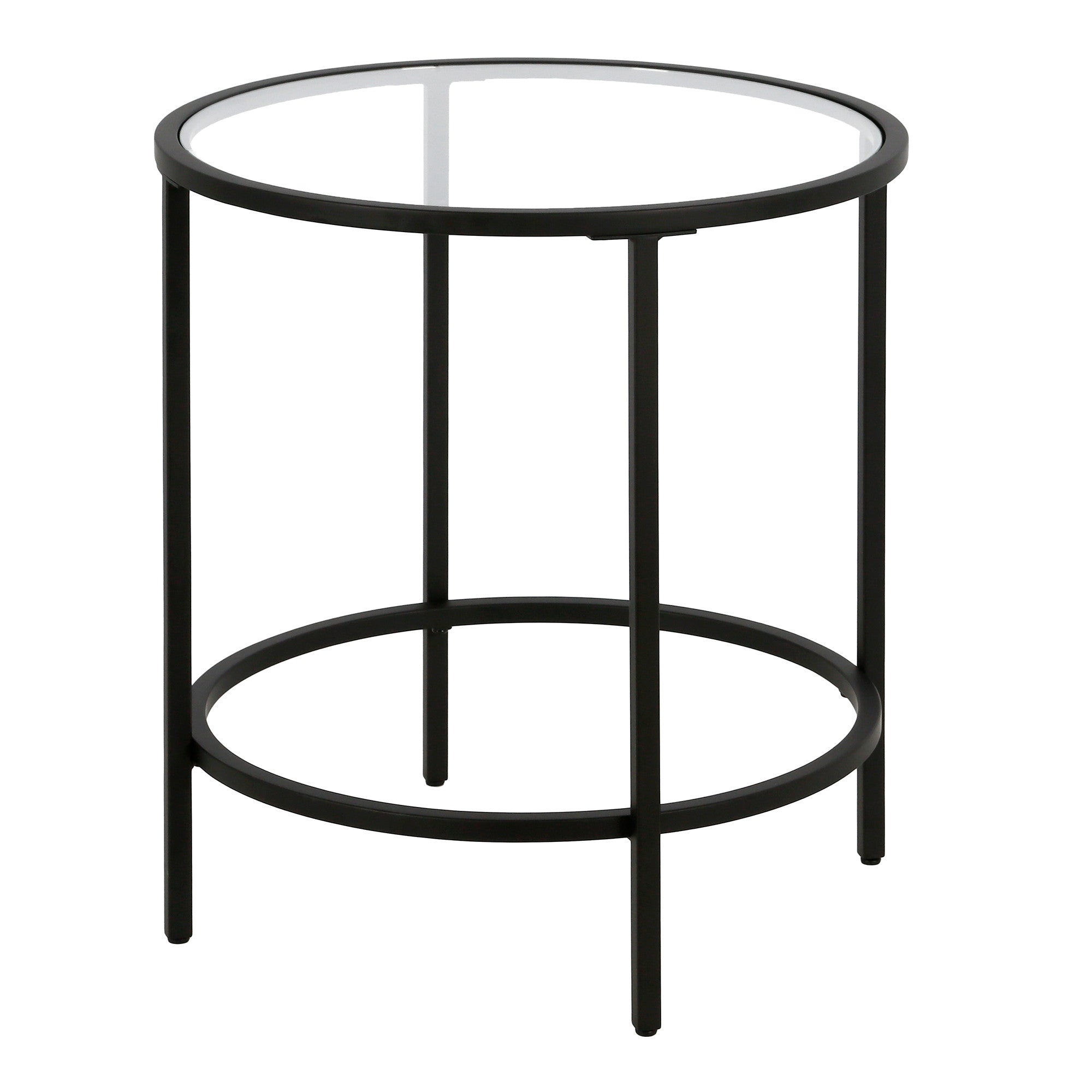 22" Black And Clear Glass And Steel Round End Table-1
