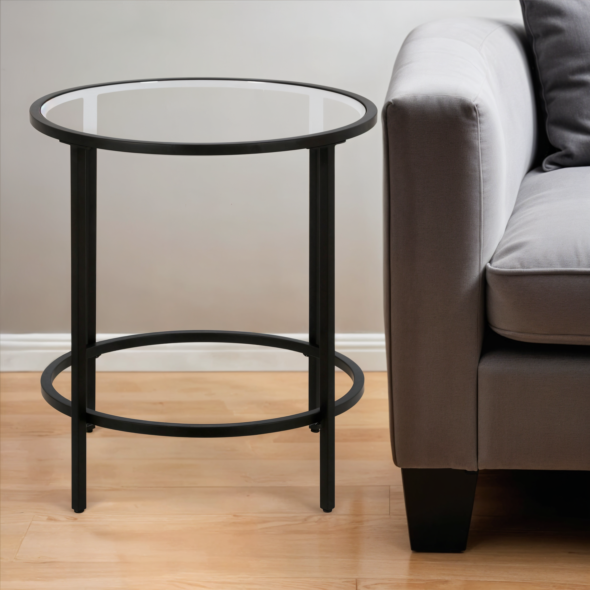 22" Black And Clear Glass And Steel Round End Table-0