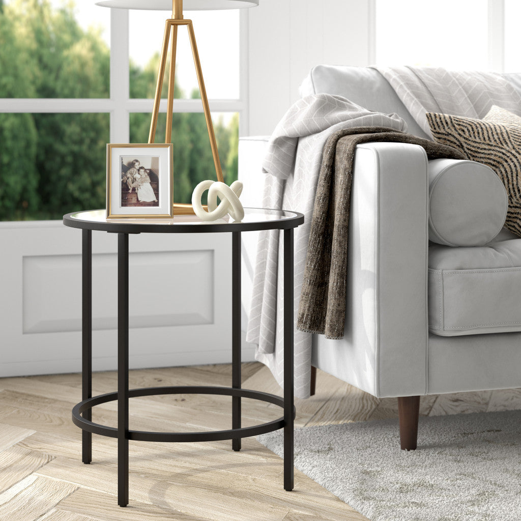 22" Black And Clear Glass And Steel Round End Table-5
