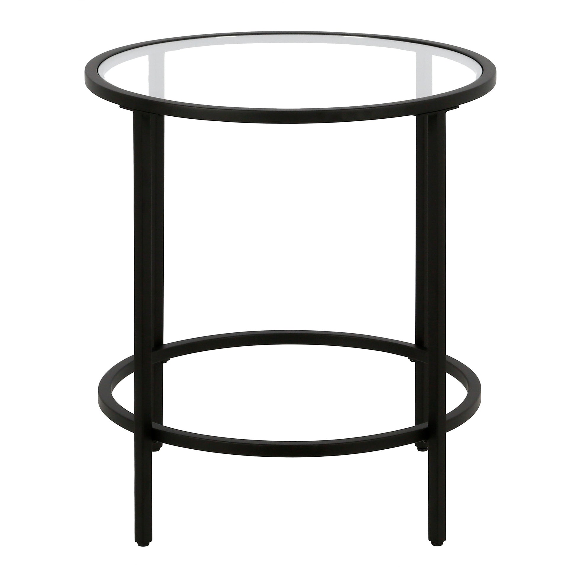 22" Black And Clear Glass And Steel Round End Table-2