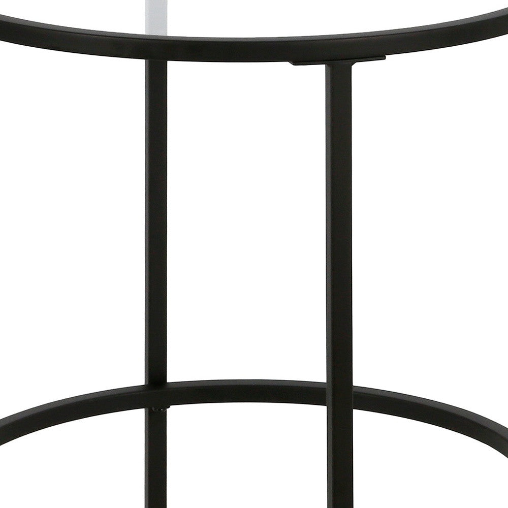 22" Black And Clear Glass And Steel Round End Table-3